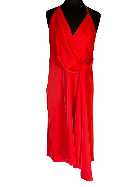 ASOS Dresses & Skirts - ASOS Red Satin Asymmetrical Midi Dress with Draped Front